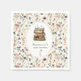 Guardanapo De Papel Pilha de livros chá de fraldas aquarela, flor silv