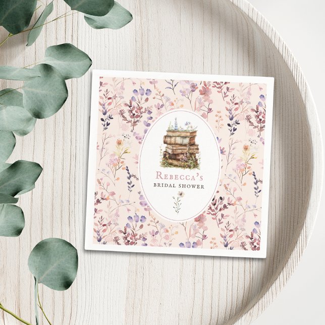 Guardanapo De Papel Pilha de livros chá de panela de casamento aquarel (Criador carregado)