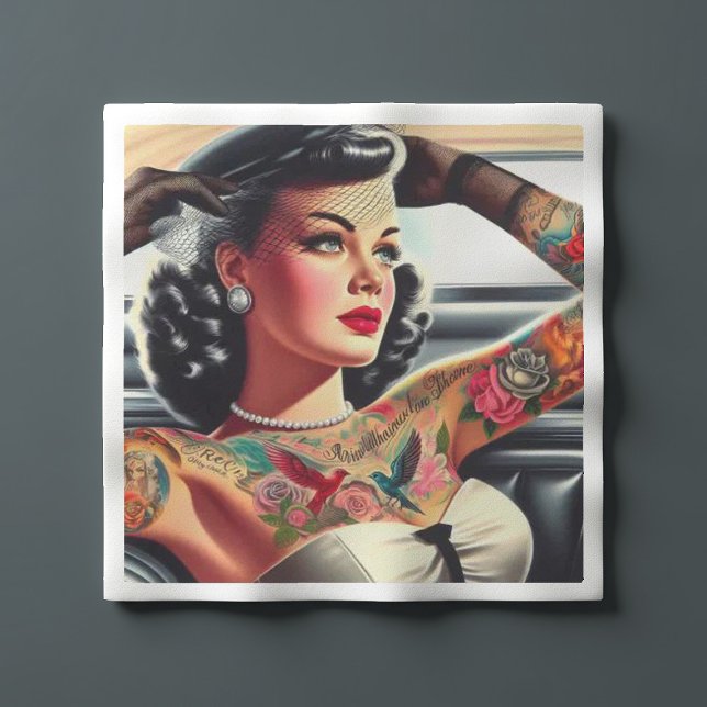 Guardanapo De Papel Pin-up de Glam Retro Tatuado (Criador carregado)