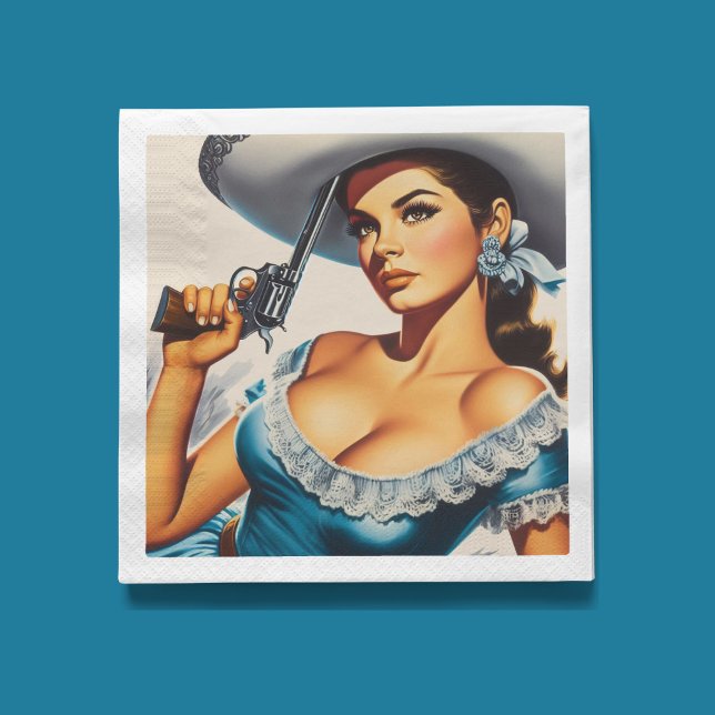 Guardanapo De Papel Pin-up Retro do Velho Oeste (Criador carregado)