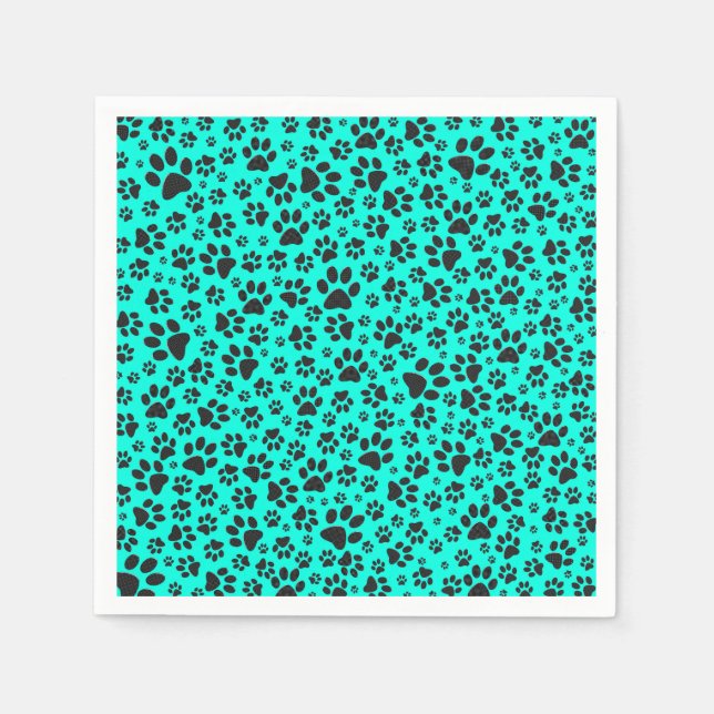 Guardanapo De Papel Pinças de cães Bolinhas branca e preta em ciano ví (Frente)