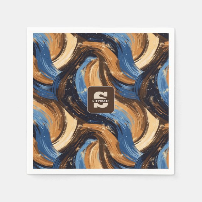 Guardanapo De Papel Pincéis de Abstrato Curly em Azul e Castanho (Frente)