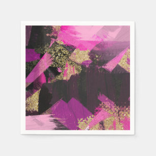 Guardanapo De Papel Pincel Moderno Brilho Preto Dourado Rosa Grunge Gl