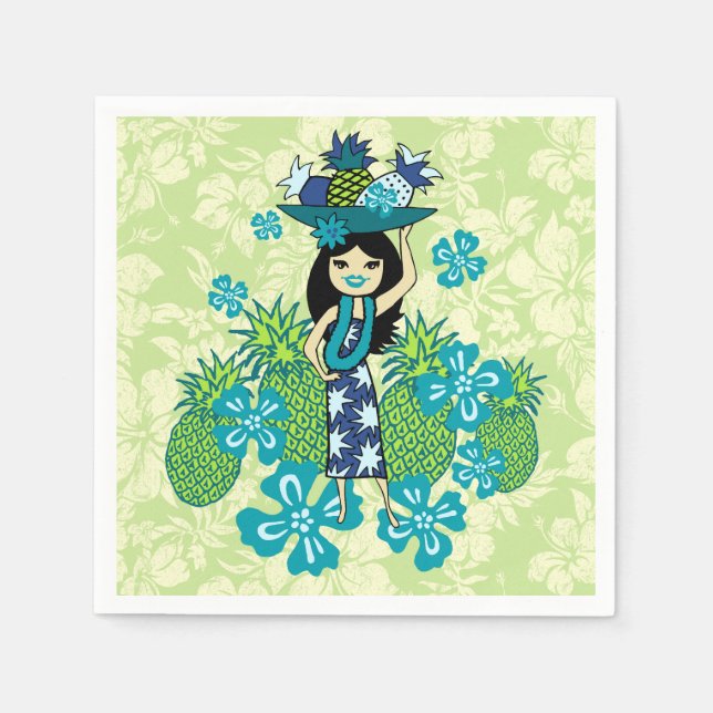 Guardanapo De Papel Pineapple Luau Havaiana Hula Girl (Frente)