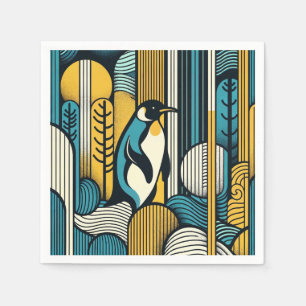 Guardanapo De Papel Pinguim Azul-Teal Amarelo-Mostarda Em Geometria Re