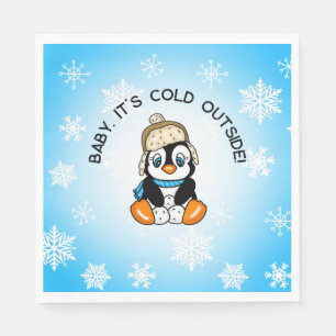 Guardanapo De Papel Pinguim-Bebê-Cujo-Neve Tem Fundo