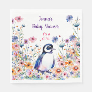 Guardanapo De Papel Pinguim bebê nas flores é uma garota CHÁ DE FRAL