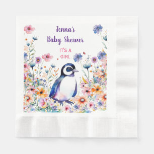 Guardanapo De Papel Pinguim bebê nas flores é uma garota CHÁ DE FRAL