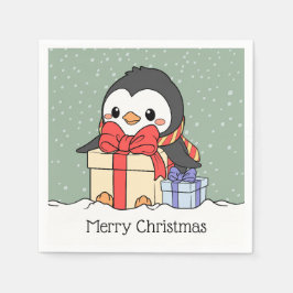 Guardanapo De Papel Pinguim bonito com presentes de Natal na neve