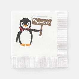 Guardanapo De Papel Pinguim Bonito com Scarf & Sinal de Madeira