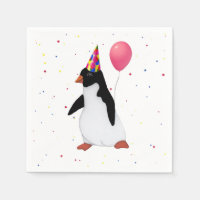Pinguim com Papel Balão Rosa