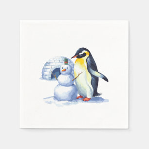 Guardanapo De Papel Pinguim-d'água construindo um boneco de neve