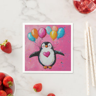Guardanapo De Papel Pinguim de desenho animado fofo com balões