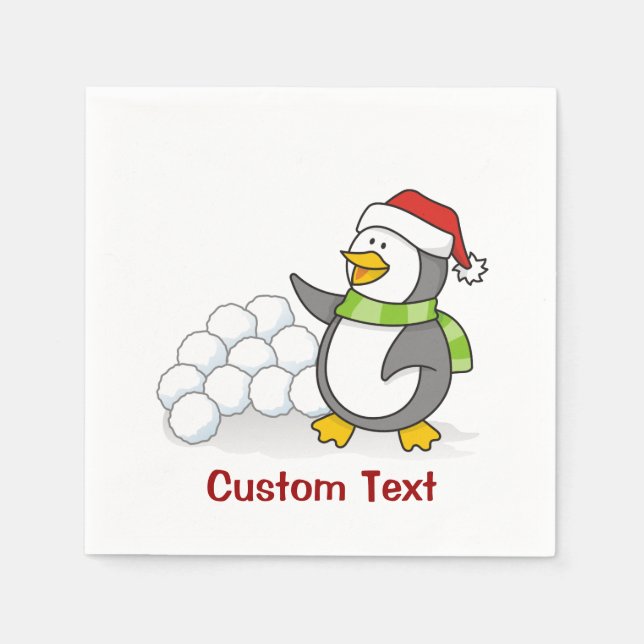 Guardanapo De Papel Pinguim de Natal com bolas de neve balançando (Frente)