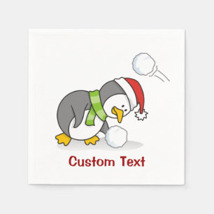 Guardanapo De Papel Pinguim de Natal ganhando uma bola de neve