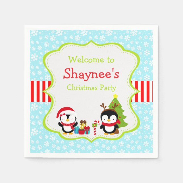 Guardanapo De Papel Pinguins Cachorros de inverno de Natal (Frente)