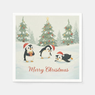 Guardanapo De Papel Pinguins de Aquarela Fofa Floresta de Natal