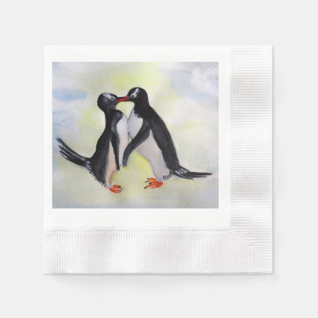 Guardanapo De Papel Pinguins de Beijo Papel de Coquetel Napkins (Frente)