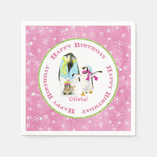 Guardanapo De Papel Pinguins de Festa de aniversário de Inverno Bonito