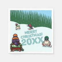 Pinguins Fofos Adicionam Ano Feliz Natal! Inverno