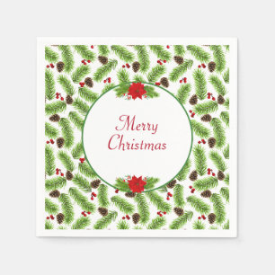 Guardanapo De Papel Pinhas de Natal Personalizadas & Bagas Vermelhas