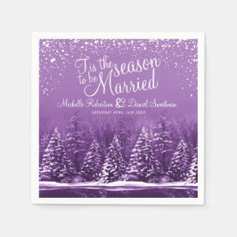 Guardanapo De Papel pinheiro-casamento no inverno lago arte roxa