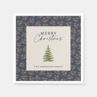 Guardanapo De Papel Pinheiro Perene Aquarela Natal Azul Marinho