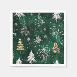Guardanapo De Papel Pinheiros Dourados Prateados Flocos de Neve Caçado
