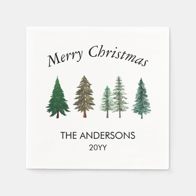 Guardanapo De Papel Pinheiros Elegantes da Floresta Inverna Natal (Frente)