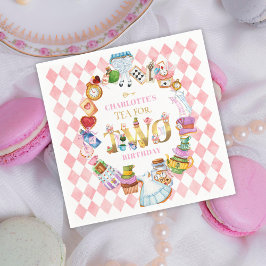 Guardanapo De Papel Pink Alice in Wonderland Tea for Two Birthday  