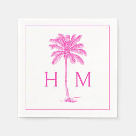 Guardanapo De Papel Pink and White Palm Palmetto Tree Monogram
