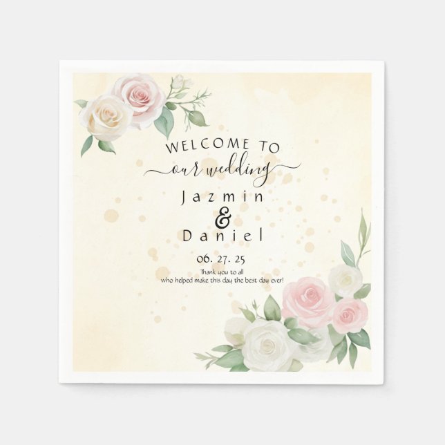 Guardanapo De Papel Pink and White Rose Dusky Blooms Program Fans (Frente)