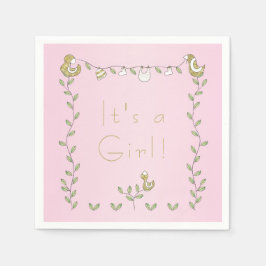 Guardanapo De Papel PINK "Aves Douradas" - Padrão de chá de fraldas Na