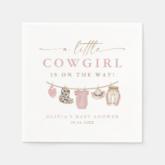 Guardanapo De Papel Pink Baby Clothesline Little Cowgirl Baby Shower
