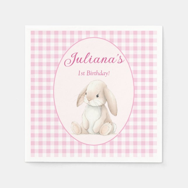 Guardanapo De Papel Pink Babys First Birthday Bunny Napkins (Frente)