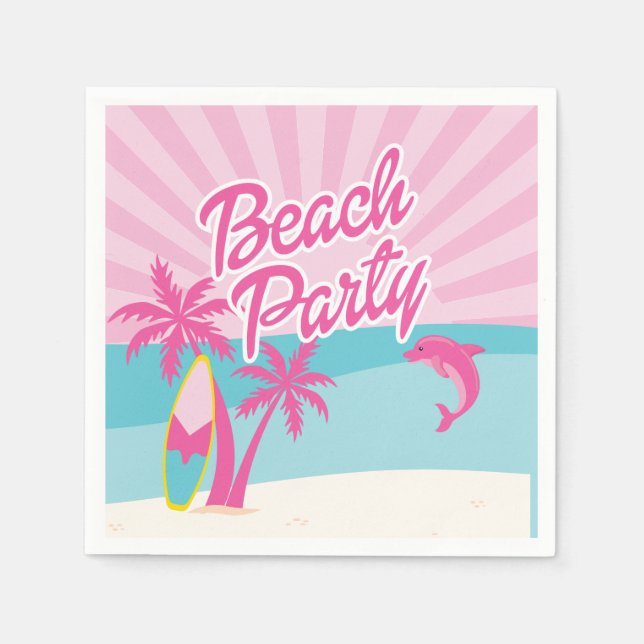 Guardanapo De Papel Pink Beach Palm Birthday (Frente)
