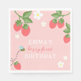 Guardanapo De Papel Pink Berry Primeiro Aniversário Meninas Morango