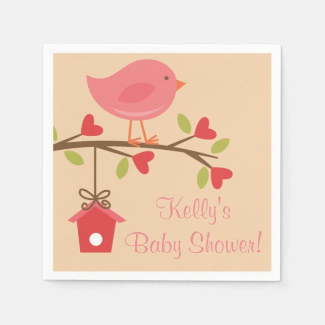 Guardanapo De Papel Pink Bird Chá de fraldas Napkins (Frente)