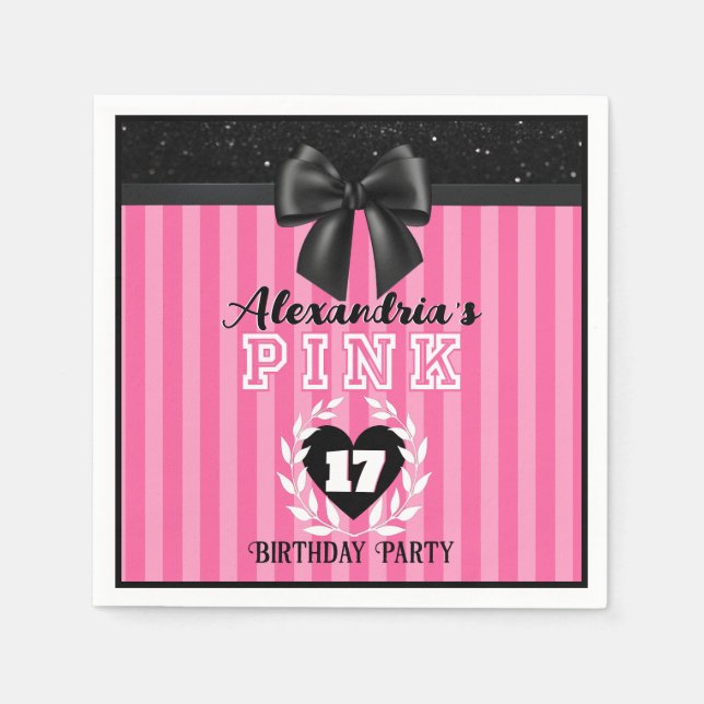 Guardanapo De Papel PINK Black Stripes Girly Birthday/Partido Pajama (Frente)