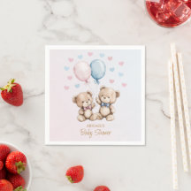 Pink Blue Teddy Bears Balloons Hearts Baby Shower