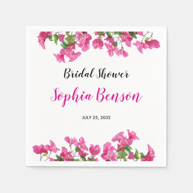 Guardanapo De Papel Pink Bougainvillea Floral Bridal Shower (Frente)