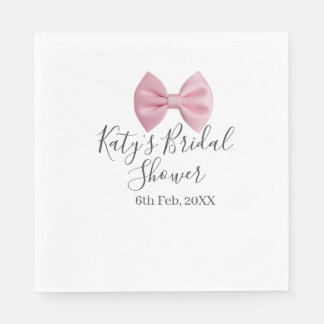 Guardanapo De Papel Pink bow bridal shower name date pastel stylish te
