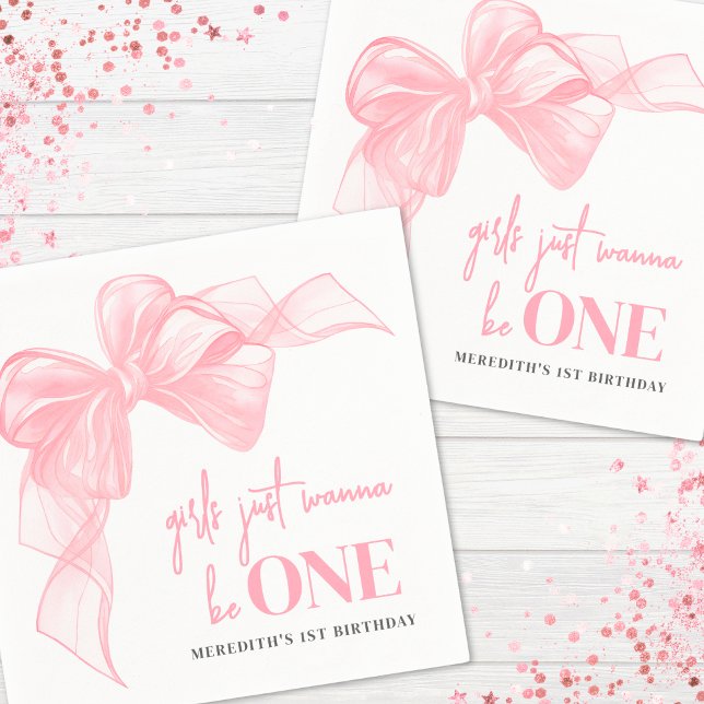 Guardanapo De Papel Pink Bow Girls 1st Birthday (Pink Bow Girls 1st Birthday Napkins)