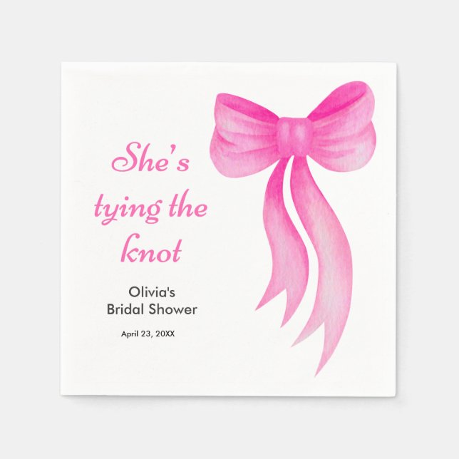 Guardanapo De Papel Pink Bow She's Tying the Knot Bridal Shower  (Frente)
