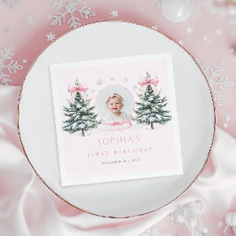 Guardanapo De Papel Pink Bow Winter Onederland First Birthday Napkins