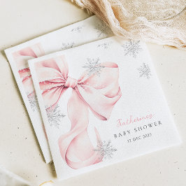 Guardanapo De Papel Pink Bow Winter Theme Snowflake Baby Shower