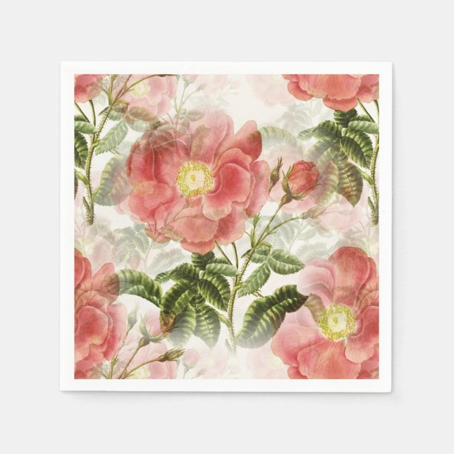 Guardanapo De Papel Pink Camellia Floral Patterno (Frente)