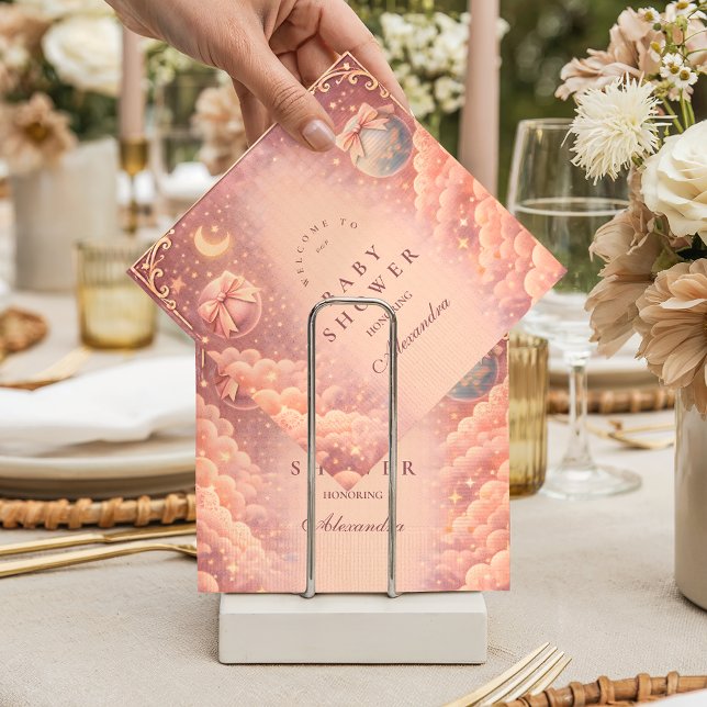 Guardanapo De Papel Pink Celestial Bows Clouds Baby Shower (Criador carregado)