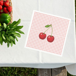 Guardanapo De Papel Pink Checked Paper Plates with Cherries