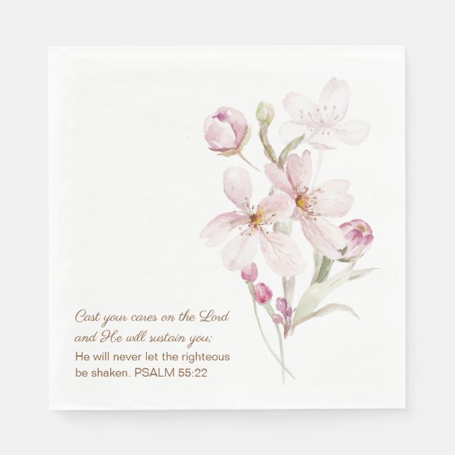 Guardanapo De Papel Pink Cherry Blossoms Psalm 55:22 (Frente)